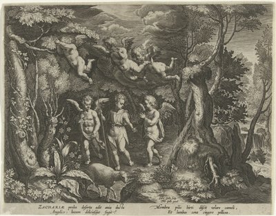 Giovanni Battista accompagnato da angeli mentre entra nel deserto da Cornelis Galle (I)