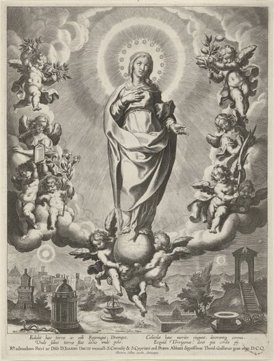 Maria su un globo, circondata da angeli da Cornelis Galle (I)