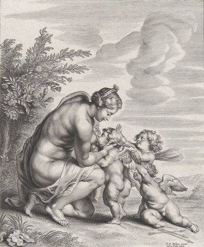 Venere che Allatta Tre Cupidi in un Paesaggio da Cornelis Galle II