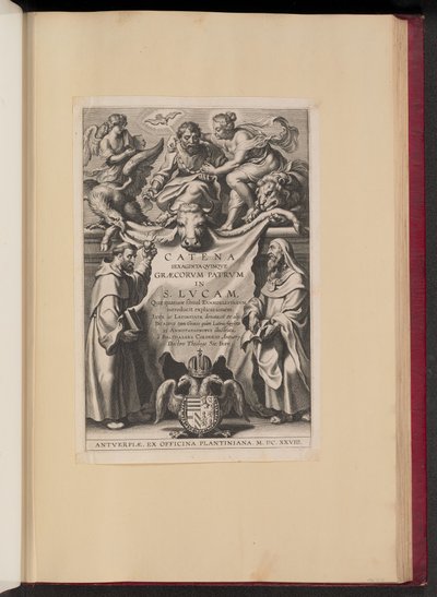 Pagina del titolo per Balthasar Cordier, Catena Sexaginta Qvinqve Graecorvm Patrvm in S. Lvcam da Cornelis Galle I after Sir Peter Paul Rubens