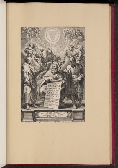Pagina del titolo per "Opera S. Dionysii Areopagitae, I" di Balthasar Cordier da Cornelis Galle I after Sir Peter Paul Rubens