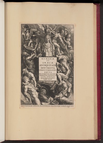 Pagina del titolo per Hubert Goltzius, Romanae et Graecae Antiquitatis Monumenta (Opera Omnia, I) da Cornelis Galle I after Sir Peter Paul Rubens