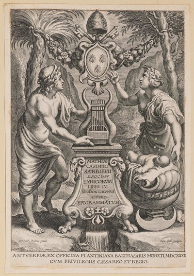 Pagina del titolo per "Lyricorum Libri IV" di M.C. Sarbievski da Cornelis Galle I after Sir Peter Paul Rubens