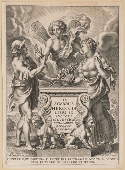 Pagina del titolo per Silvester Pietrasanta, De Symbolis Heroicis da Cornelis Galle I after Sir Peter Paul Rubens