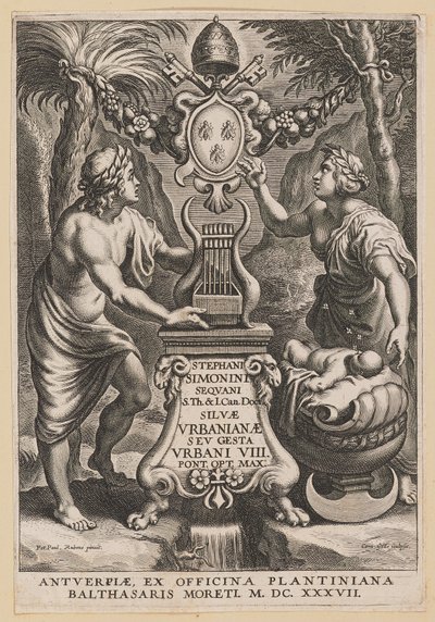 Pagina del titolo per Stephanus Simonini, Silvae Urbaninae da Cornelis Galle I after Sir Peter Paul Rubens
