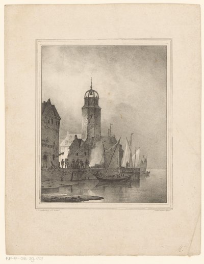Barche a vela che attraccano in città da Cornelis Gerrit Verburgh