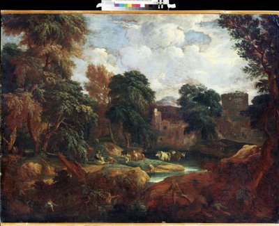 Valle nelle Fiandre in estate con gregge di mucche vicino a un fiume da Cornelis Huysmans