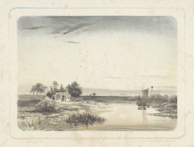 Paesaggio fluviale con casa e barca a vela da Cornelis Jan Bolt
