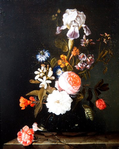 Natura morta di fiori in un vaso su un ripiano da Cornelis Kick