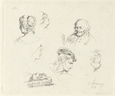 Foglio di studio con diverse teste da Cornelis Kruseman