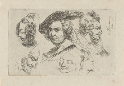 Foglio di studio con sei teste da Cornelis Kruseman