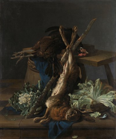 Natura morta con lepre e un gallo nero da Cornelis Lelienbergh