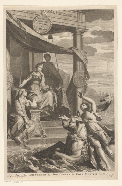 Ontvoering van Europa gadegeslagen door Britannia (Titelpagina voor: Isaac de Larrey, Histoire d