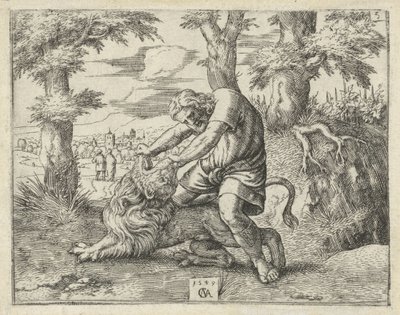 Sansone uccide il leone (Geschiedenis van Simson) da Cornelis Massijs