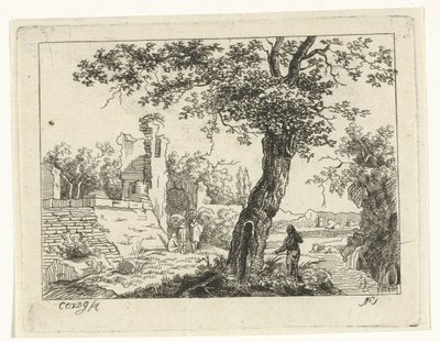 Paesaggio con rovina da Cornelis Ouboter van der Griendt