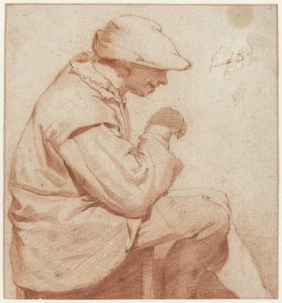 Uomo seduto con un berretto morbido, di profilo a destra, con la mano destra alzata da Cornelis Pietersz. Bega (attributed to)
