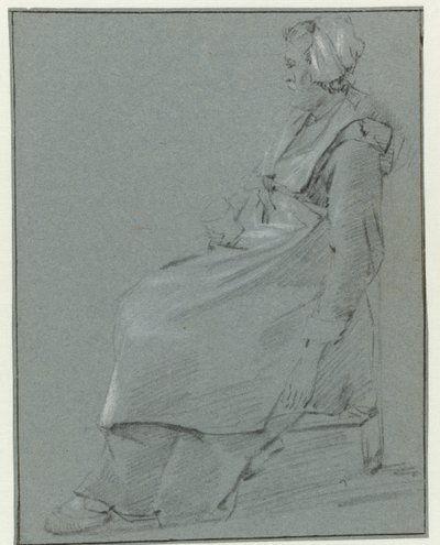 Donna seduta, di profilo a sinistra, con un piccolo cappello e un bicchiere nella mano destra da Cornelis Pietersz. Bega (circle of)