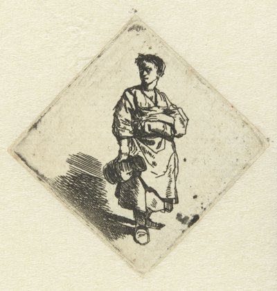 Donna in piedi con brocca nella mano destra da Cornelis Pietersz. Bega