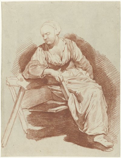 Studio di una donna seduta, appoggiata sul braccio destro da Cornelis Pietersz. Bega