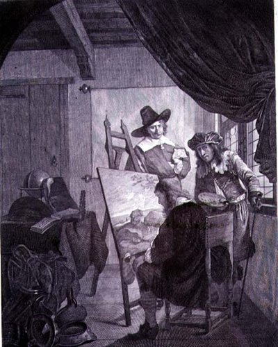 Il patrono e il pittore, dopo un dipinto del XVII secolo di Cornelis Bega da Cornelis Pietersz Bega