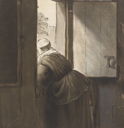 Una Donna Appoggiata alla Porta Inferiore, dopo Rembrandt van Rijn da Cornelis Ploos van Amstel