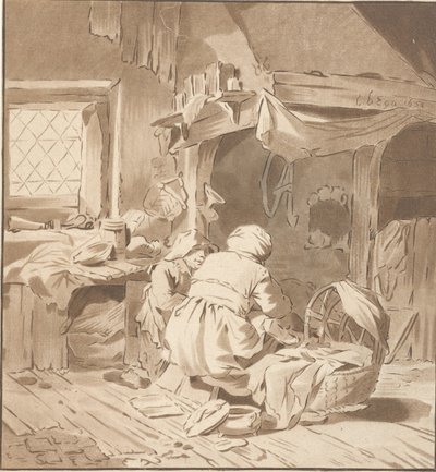 Interno contadino con due donne da Cornelis Ploos van Amstel (signed by artist)