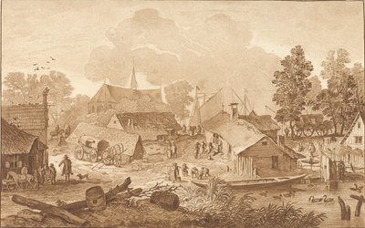Veduta di villaggio con stagno da Cornelis Ploos van Amstel (signed by artist)