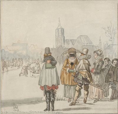 Compagnia elegante sul ghiaccio da Cornelis Ploos van Amstel (signed by artist)