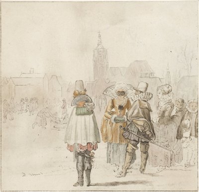Compagnia elegante sul ghiaccio da Cornelis Ploos van Amstel (signed by artist)