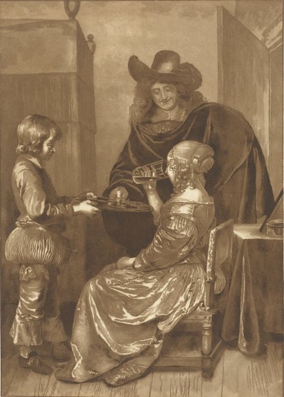 Signore e dama con paggio da Cornelis Ploos van Amstel (signed by artist)