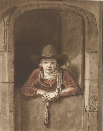 Ragazzo appoggiato a una porta da Cornelis Ploos van Amstel (signed by artist)