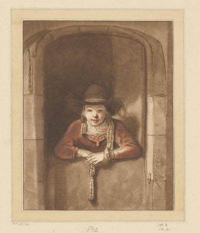 Ragazzo appoggiato a una porta inferiore da Cornelis Ploos van Amstel (signed by artist)