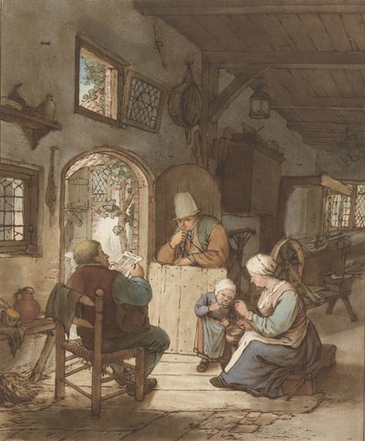 Lettore di giornale in interni da Cornelis Ploos van Amstel (signed by artist)
