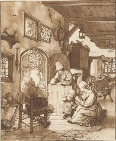 Lettore di giornale in interni da Cornelis Ploos van Amstel (signed by artist)