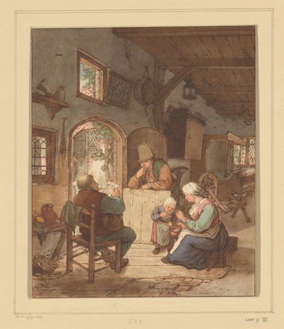 Lettore di giornale in interni da Cornelis Ploos van Amstel (signed by artist)