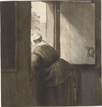 Donna appoggiata a una porta inferiore da Cornelis Ploos van Amstel (signed by artist)