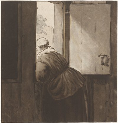 Donna appoggiata a una porta inferiore da Cornelis Ploos van Amstel (signed by artist)