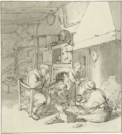 Famiglia di contadini vicino al camino da Cornelis Ploos van Amstel