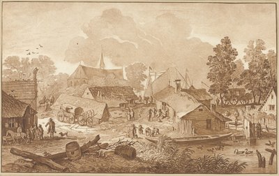 Veduta del villaggio con stagno da Cornelis Ploos van Amstel