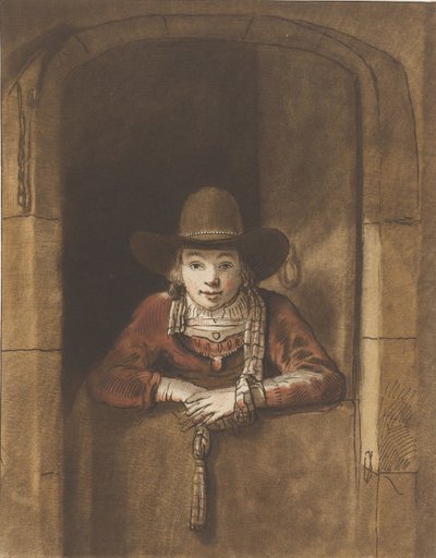 Ragazzo appoggiato a una porta inferiore da Cornelis Ploos van Amstel