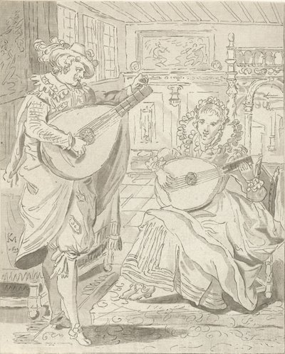 Gentiluomo e dama che suonano il liuto da Cornelis Ploos van Amstel