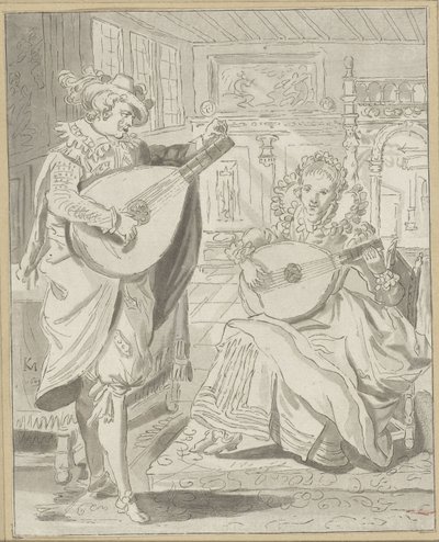 Gentiluomo e dama che suonano il liuto da Cornelis Ploos van Amstel