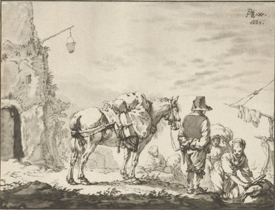 Uomo con cavallo vicino a una lavandaia da Cornelis Ploos van Amstel