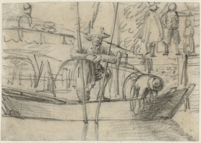 Uomo e donna in una barca vicino alla riva da Cornelis Saftleven (attributed to)
