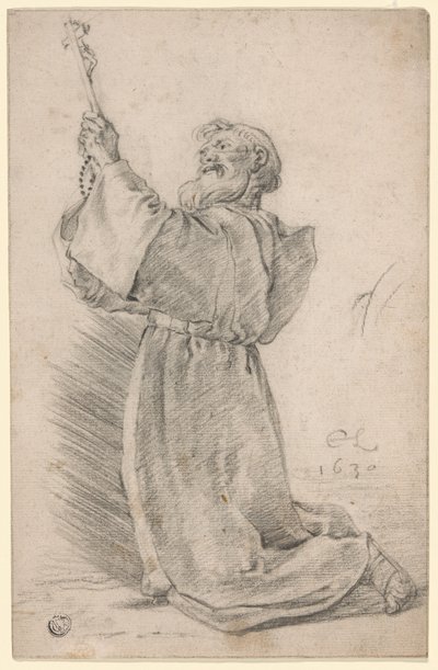 Monaco in Ginocchio con un Crocifisso da Cornelis Saftleven