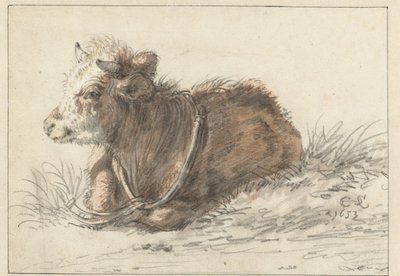 Vitello sdraiato, verso sinistra da Cornelis Saftleven