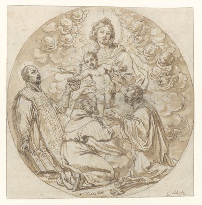 Maria con bambino adorata da S. Ignazio di Loyola, S. Francesco Saverio e santo monaco da Cornelis Schut (I)