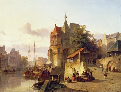 Edifici fortificati sulle rive di un canale da Cornelis Springer