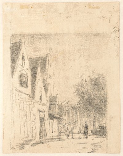 Vista di una strada con un cavallo e un uomo da Cornelis Springer