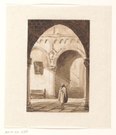 Interno di una chiesa con un monaco da Cornelis Springer